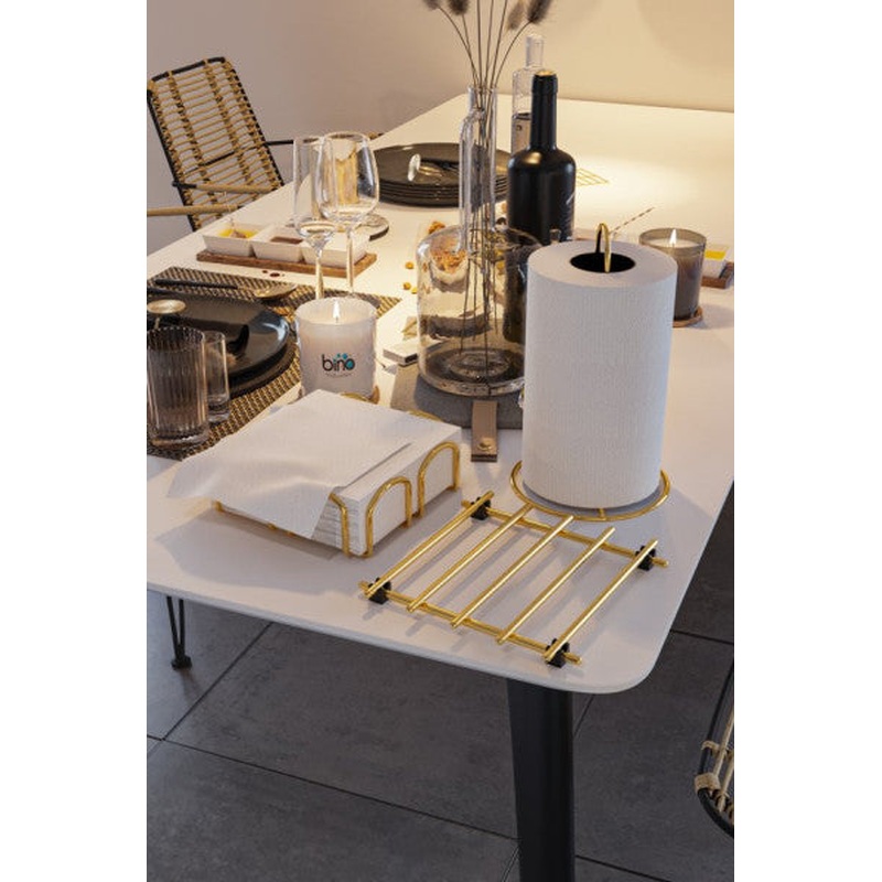 Bino Service Presentation Set Towel Holder Napkin Holder Nihale Gold Gold Filled Shiny Stainless Steel 3 Pcs Kitchen