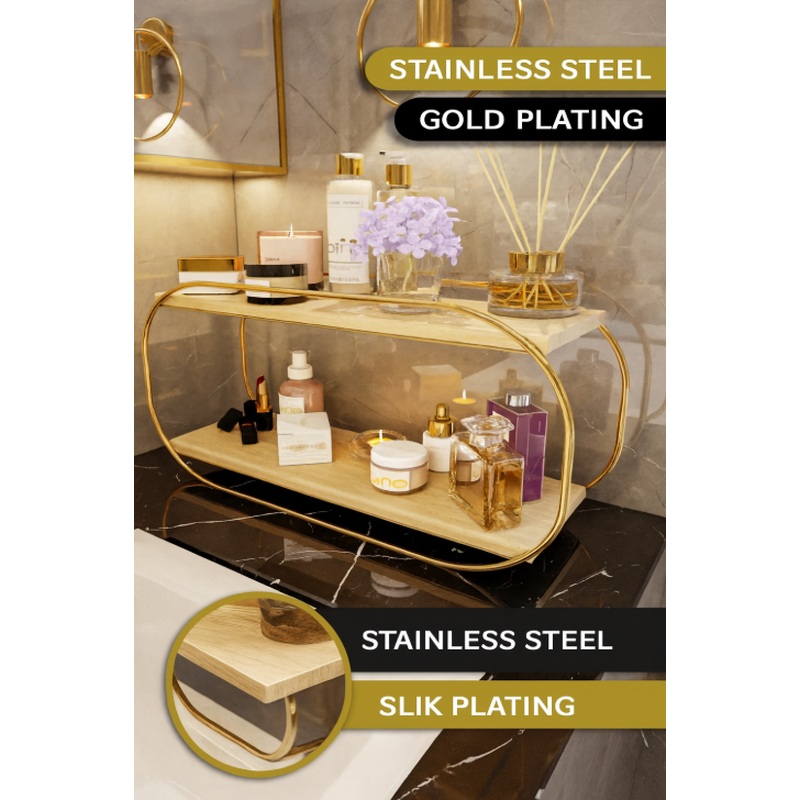 Bino Multi-Purpose Organizer Oval Shelf Wooden Desktop Bathroom Kitchen Shelf Jewelry And Makeup Organizer