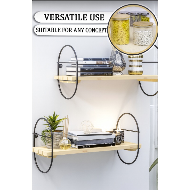 Bino Wall Shelf 2 Pieces Bookshelf Solid Wood Living Room Bathroom Kitchen Shelf Decorative Shelf Matte Black