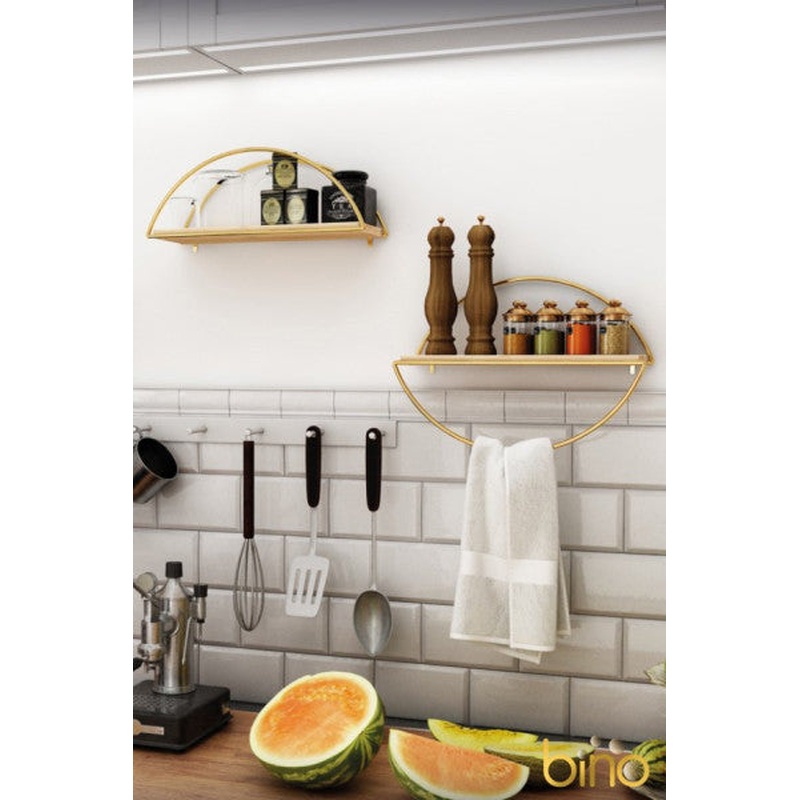 Bino Wall Shelf Solid Gold Gold Stainless Kitchen Bathroom Gold Ellipse Bookshelf Set of 2 Disassembled