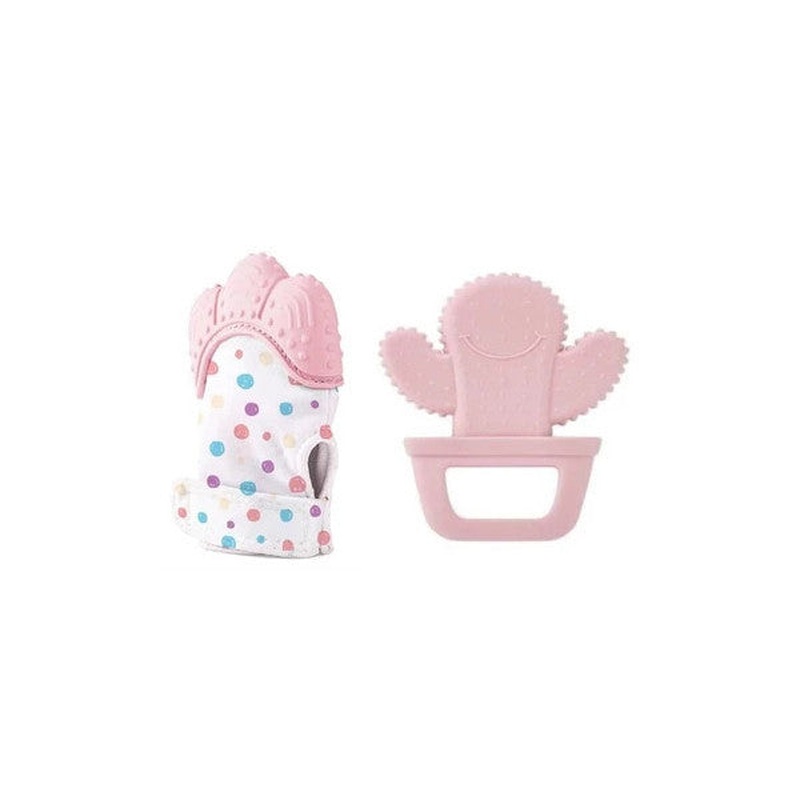 Babyjem 2 Pieces Teething Set Gloves And Cactus Pink