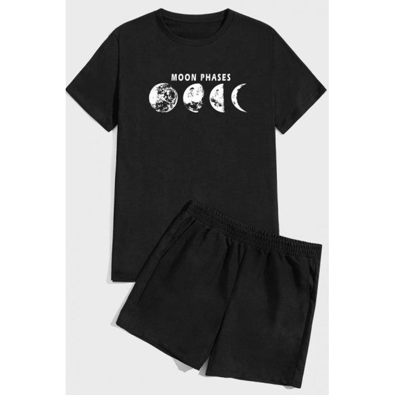 Moon Phases Print Shorts Set