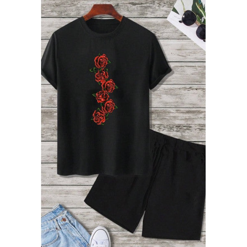 Rose Print Shorts Set