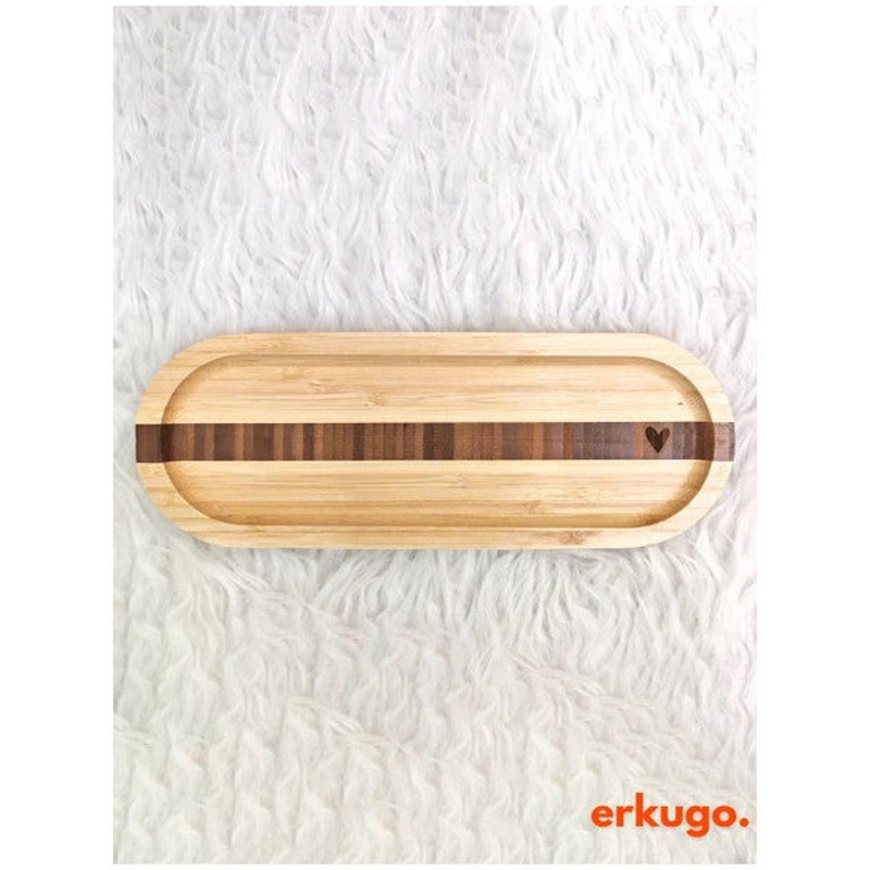 Bamboo Heart Patterned Oval Serving Plate, Presentation Plate