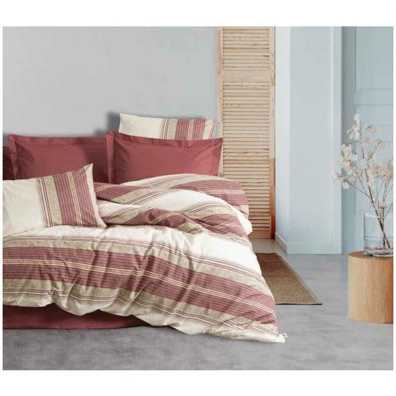 Cotton Box Line Duvet Cover Set Double Kenway Claret Red