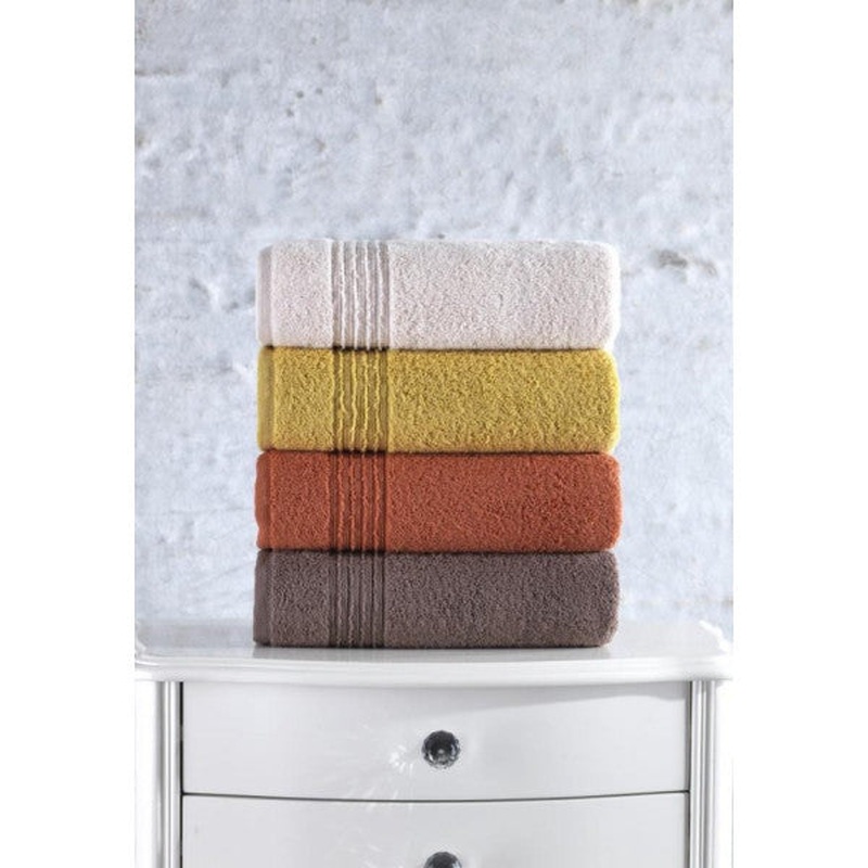 Cotton Box Plump 50X90 4 Piece Towel Set Coral Yellow Coffee Beige