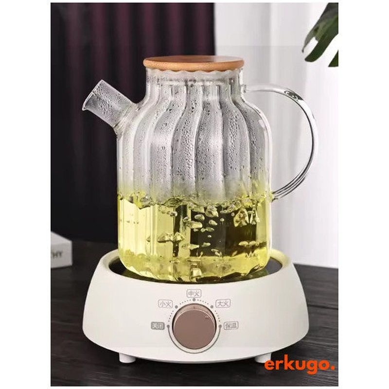 Vacuum Bamboo Lid Heat Resistant Borosilicate Glass Teapot, Teapot With Strainer (1800 Ml) Ekg-Lemonade