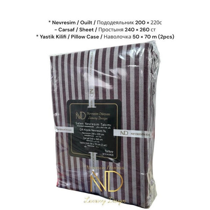 Nevresim Dnyas Double Striped Satin Duvet Cover Set Claret Red