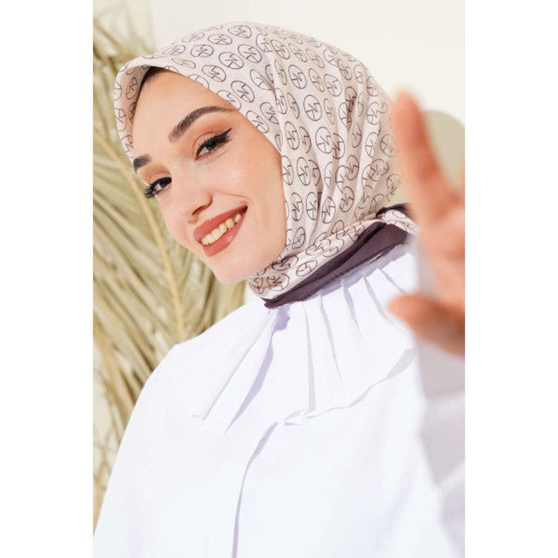 Mk Pattern Soft Scarf Beige Brown