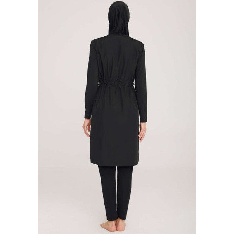 Shoulder Strip Detailed Hijab Swimsuit Black