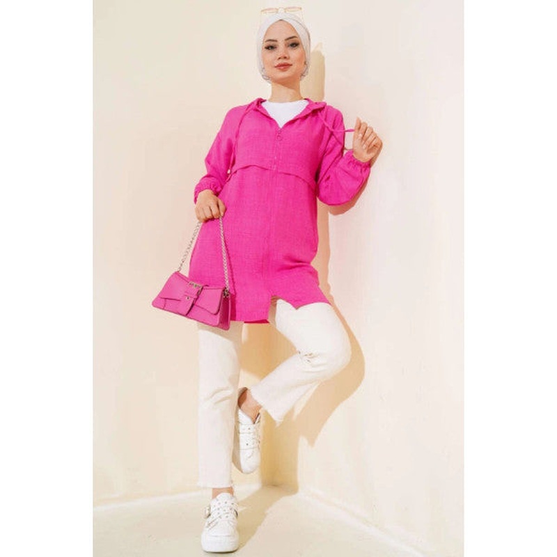 Araboy Hooded Linen Cap Fuchsia