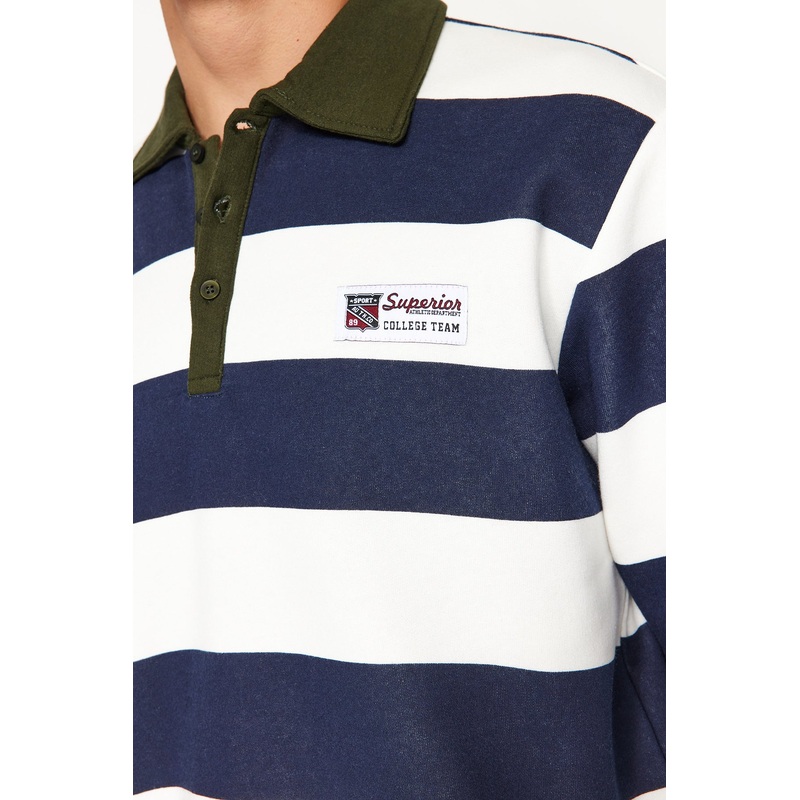 MAN Men's NAVY BLUE STRIPED Long Sleeve Regular Sweatshirts