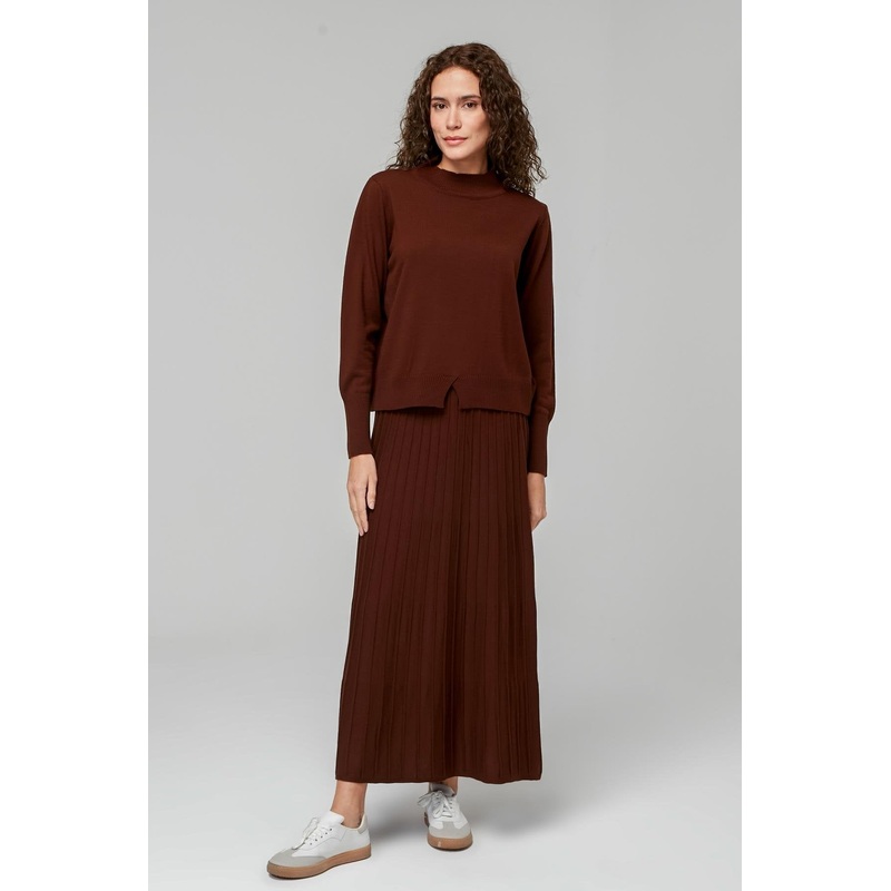 23321 Women's Brown Knitwear Sweater Skirt Set