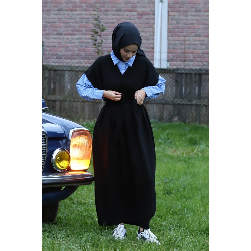 24001 Women's Shirt Garnish Knit Dress Black