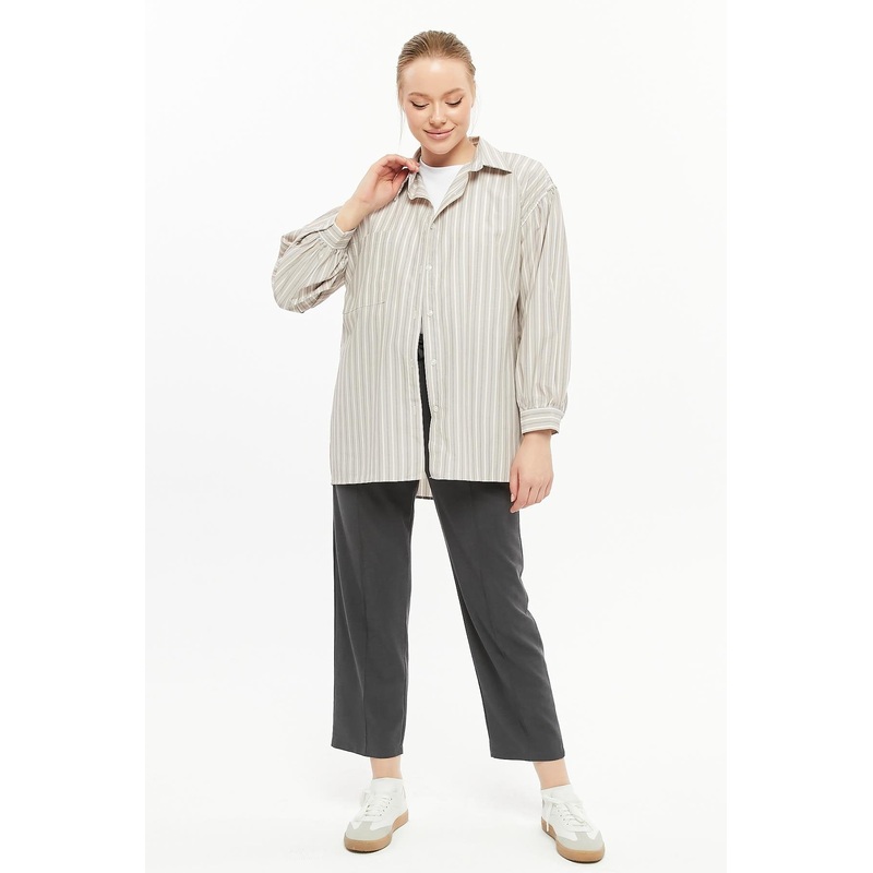 24020 Women's Oversize Balloon Sleeve Shirt Mink