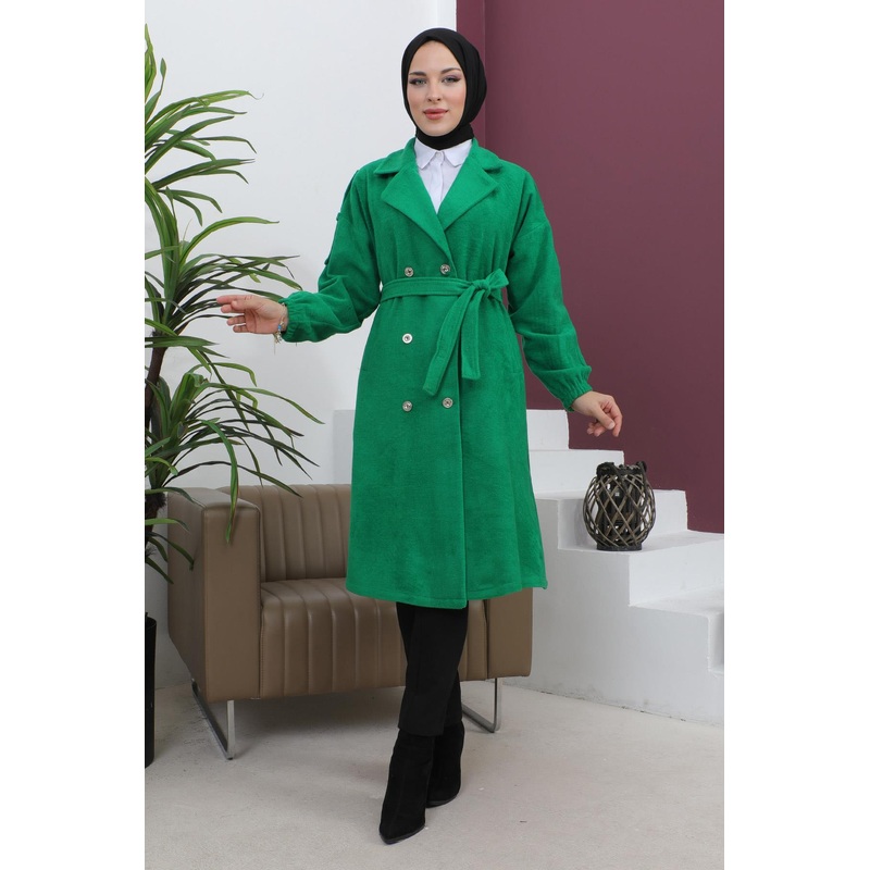 Button Detailed Cashmere Coat Emerald Msw19247-3