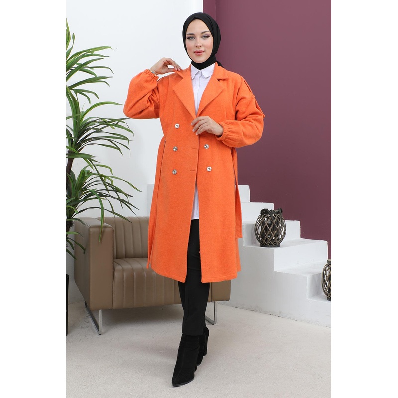 Button Detailed Cashmere Coat Orange Msw19247-2