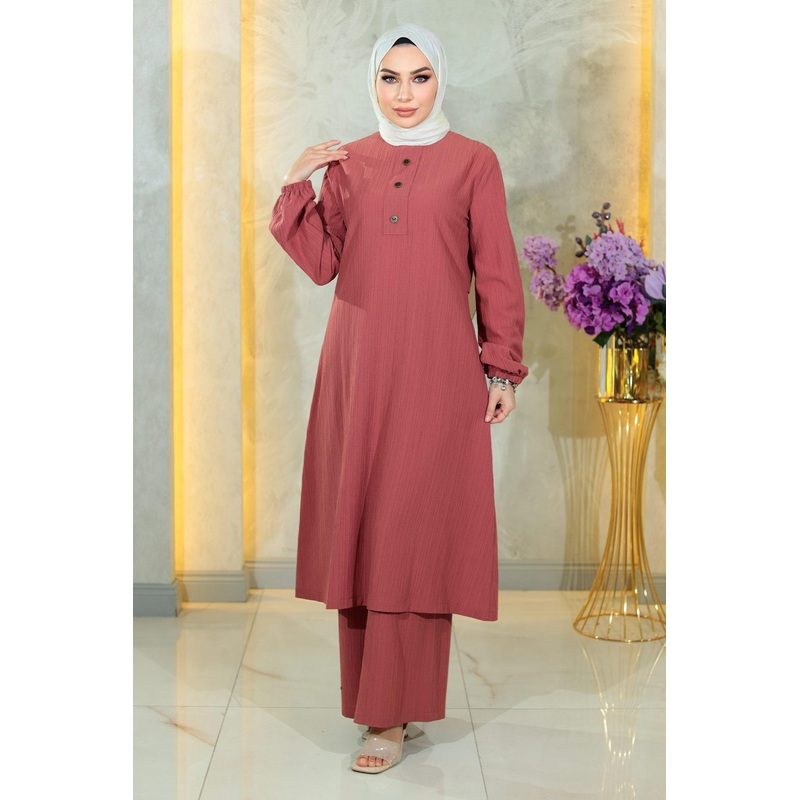 Buttoned Hijab Suit Dusty Rose Msw10358-2