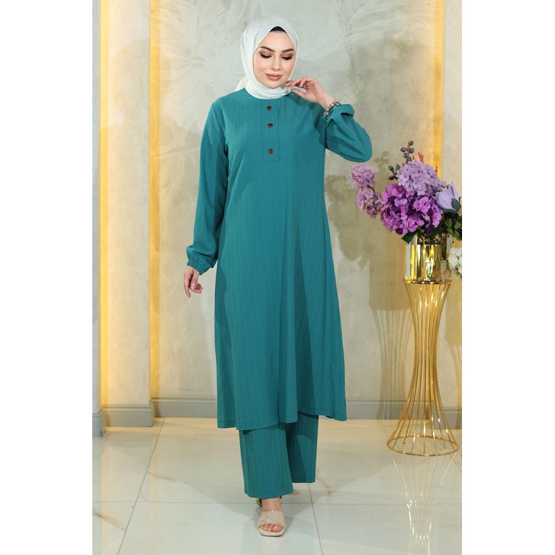 Buttoned Hijab Suit Turquoise Msw10358-7