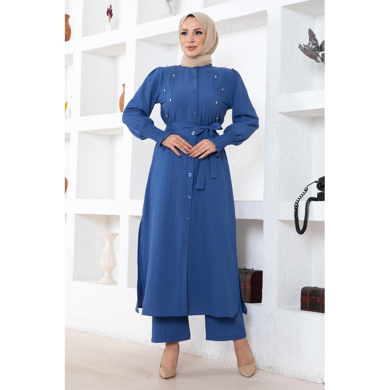 Pearl Detailed Suit Indigo 19360