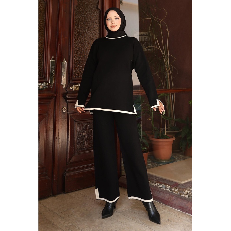 Slit Detailed Knitwear Suit Black 6152