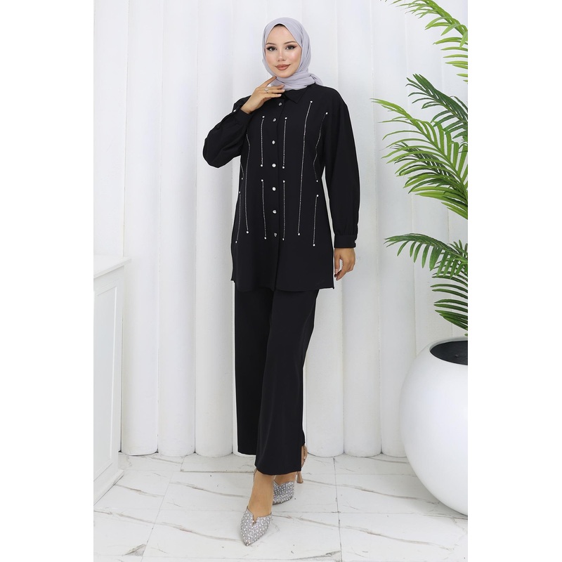 Stone Detailed Set Black 19266