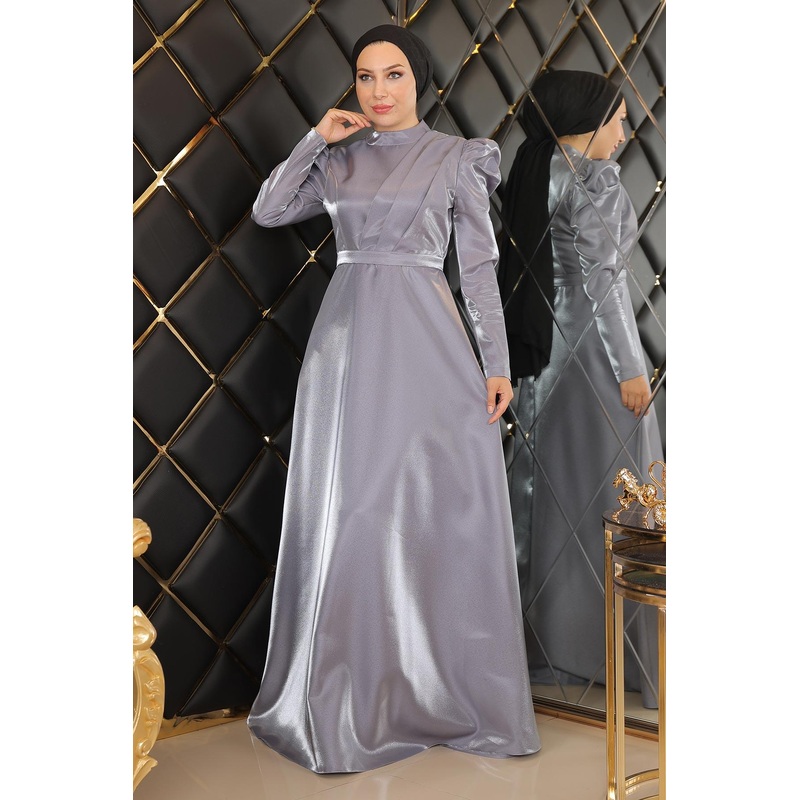 Draped Chest Evening Dress Gray 19124