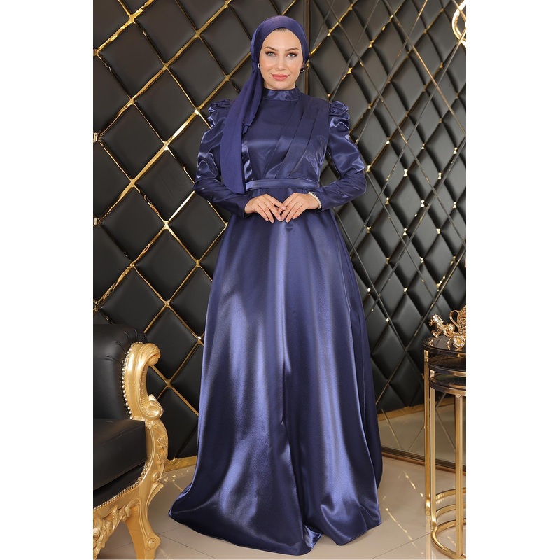 Draped Chest Evening Dress Indigo 19124