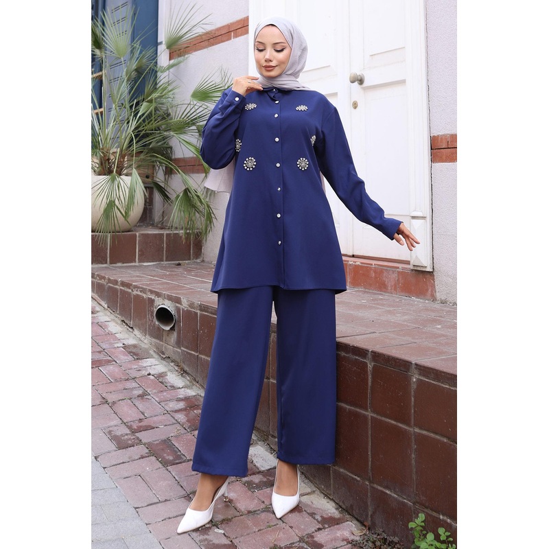 Glitter Stone Detailed Set Indigo 19264