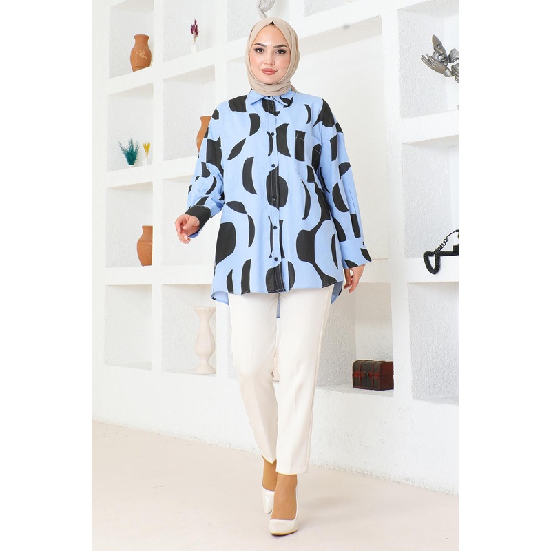 Pocket Detailed Patterned Tunic Blue 6106