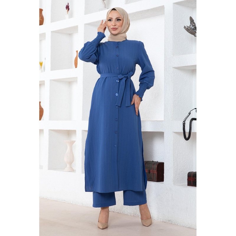 Slit Detailed Suit Indigo Msw19233-2