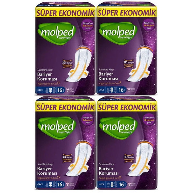 Molped Supernight Sanitary Pad Night Extra Long 16 Pcs 4 Pieces