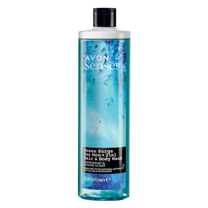 Avon Senses Ocean Surge Men's Shower Gel For Hair And Body With Mint And Sea Scent 500 Ml.
