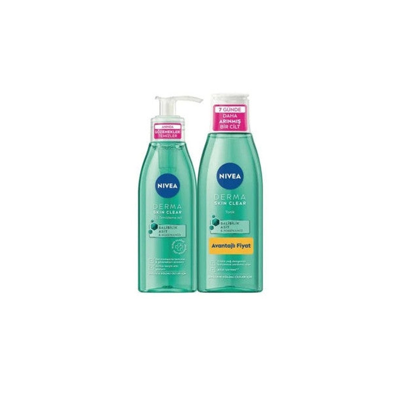 Nivea Derma Skin Clear Face Cleansing Gel 150 Ml + Nivea Tonic 200 Set