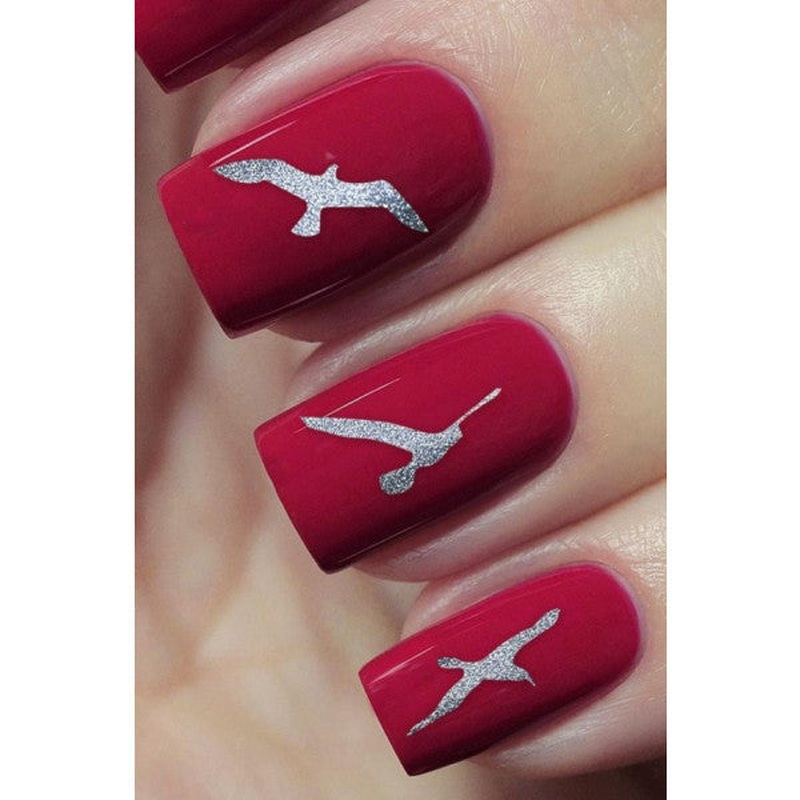 Silver Birds Metallic Nail Sticker, Nail Art
