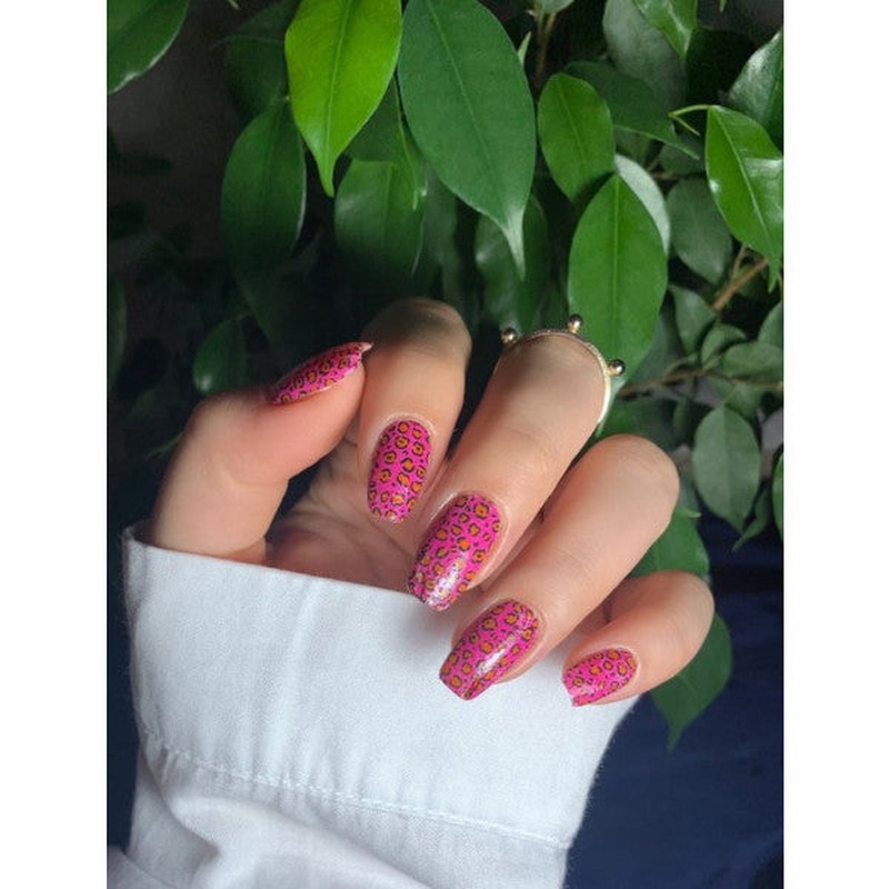 2 Piece Pink Leopard Nail Tattoo, Nail Sticker, Nail Tattoo, Nail Art