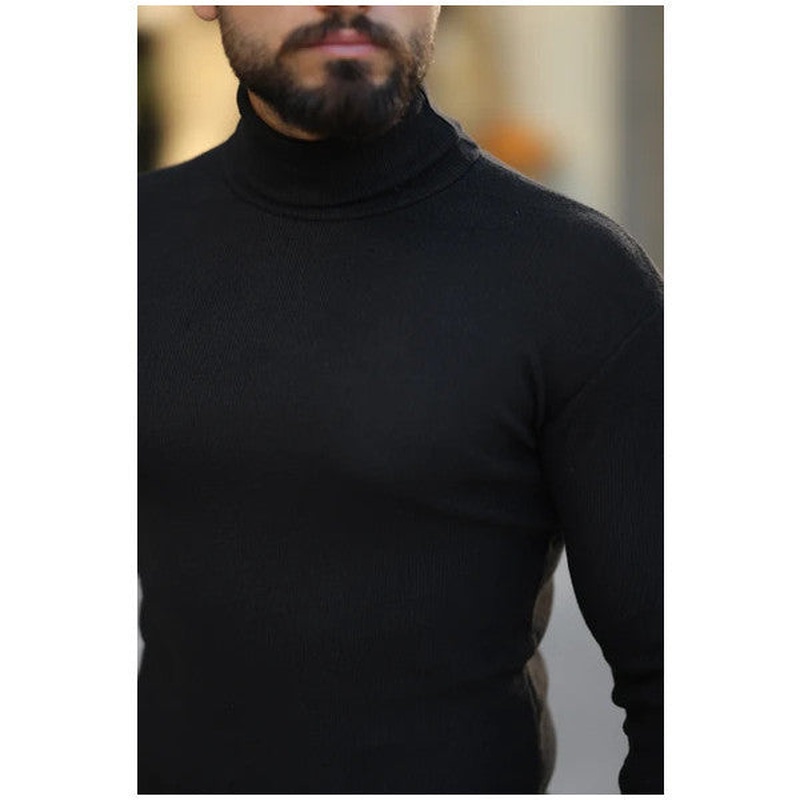 Men's Black Turtleneck Knitwear Sweater