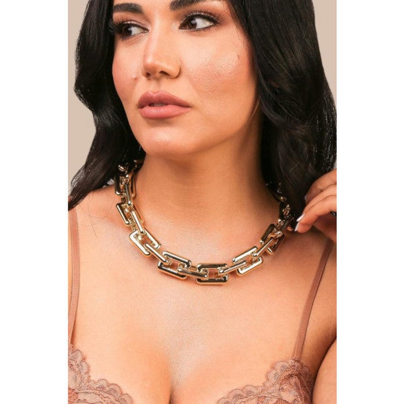 Rectangular Thick Chain Necklace, Choker Necklace