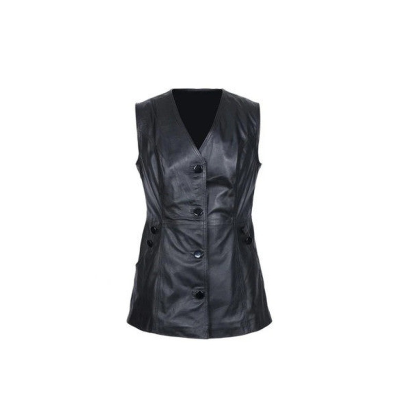 Women's Buttoned Leather Vest