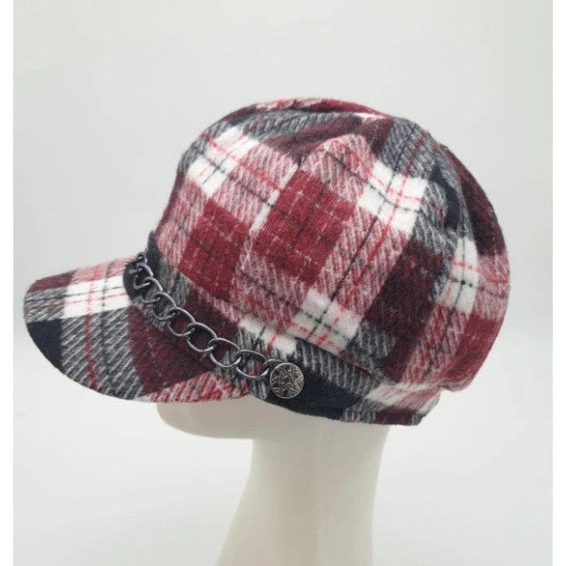 Light Red Square Patterned Peaked Women's Hat
