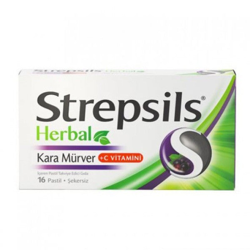 Strepsils Herbal Black Elderberry + Vitamin C Containing Supplementary Food 16 Pastilles
