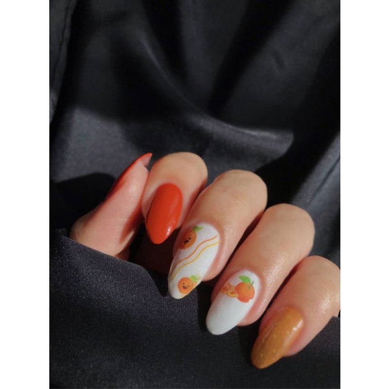 Orange Nail Tattoo, Nail Tattoo, Nail Art, Nail Sticker