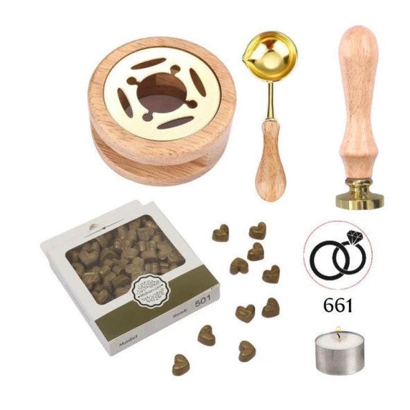 Invitation Wax Seal Application Set Wood Color 661 Rings