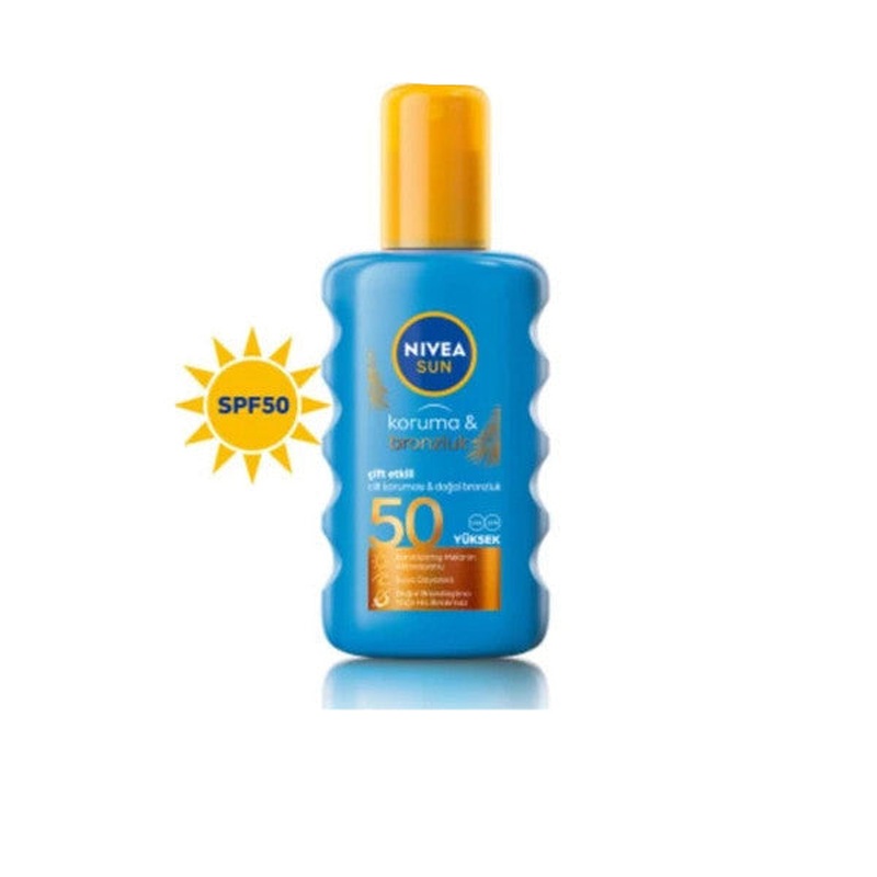 Nivea Sun Double Effect High Protection And Bronze Sun Spray 200Ml, Spf50, Natural Bronze, Water Resistant