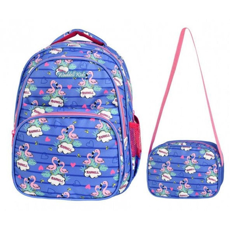 Waddell Blue Flamingo School Bag And Lunch Box Set - Girls
