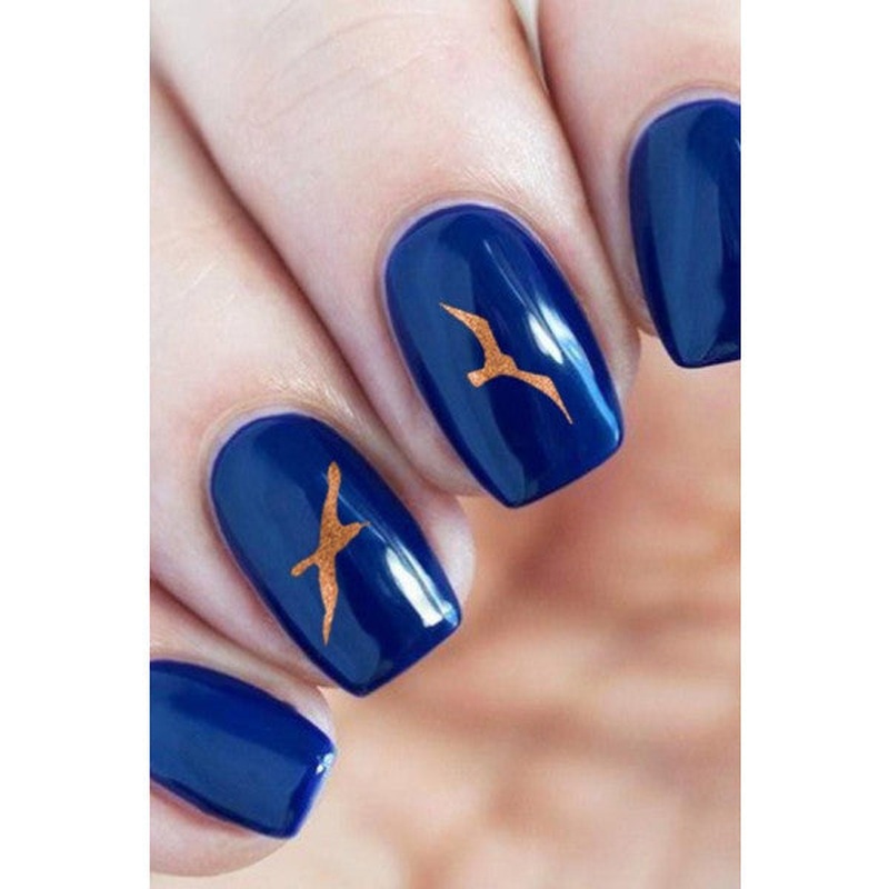 Bronze Birds Metallic Nail Sticker, Nail Art
