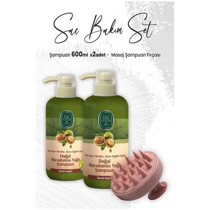 Eyp Sabri Tuncer Natural Macadamia Oil Shampoo 2X600 Ml And Massage Shampoo Brush