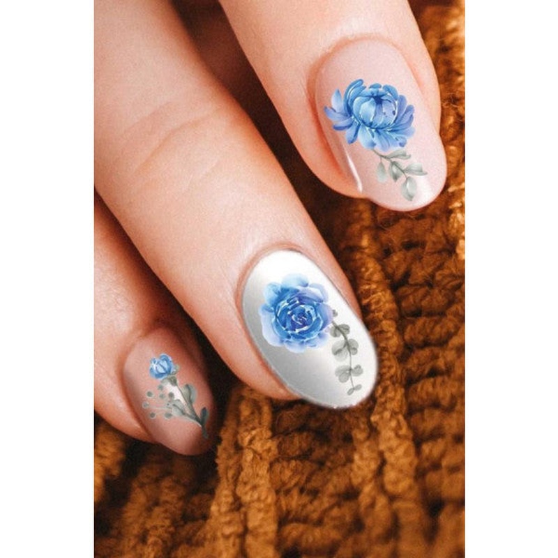 Blue Flowers Nail Tattoo, Nail Art, Nail Sticker