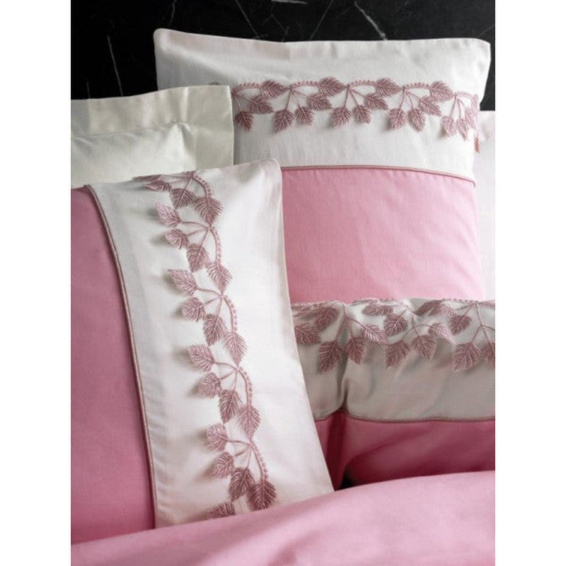 Cotton Box Brode Embroidered Double Satin Duvet Cover Set Niobe Pink
