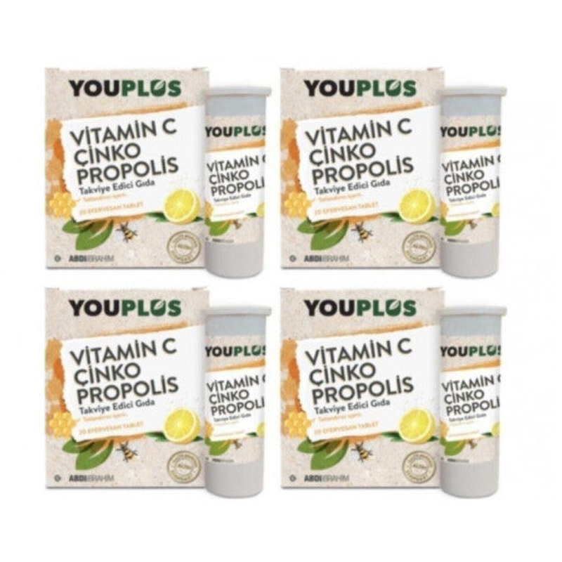 Youplus Vitamin C Zinc Propolis 20 Effervescent Tablets 4 Pack